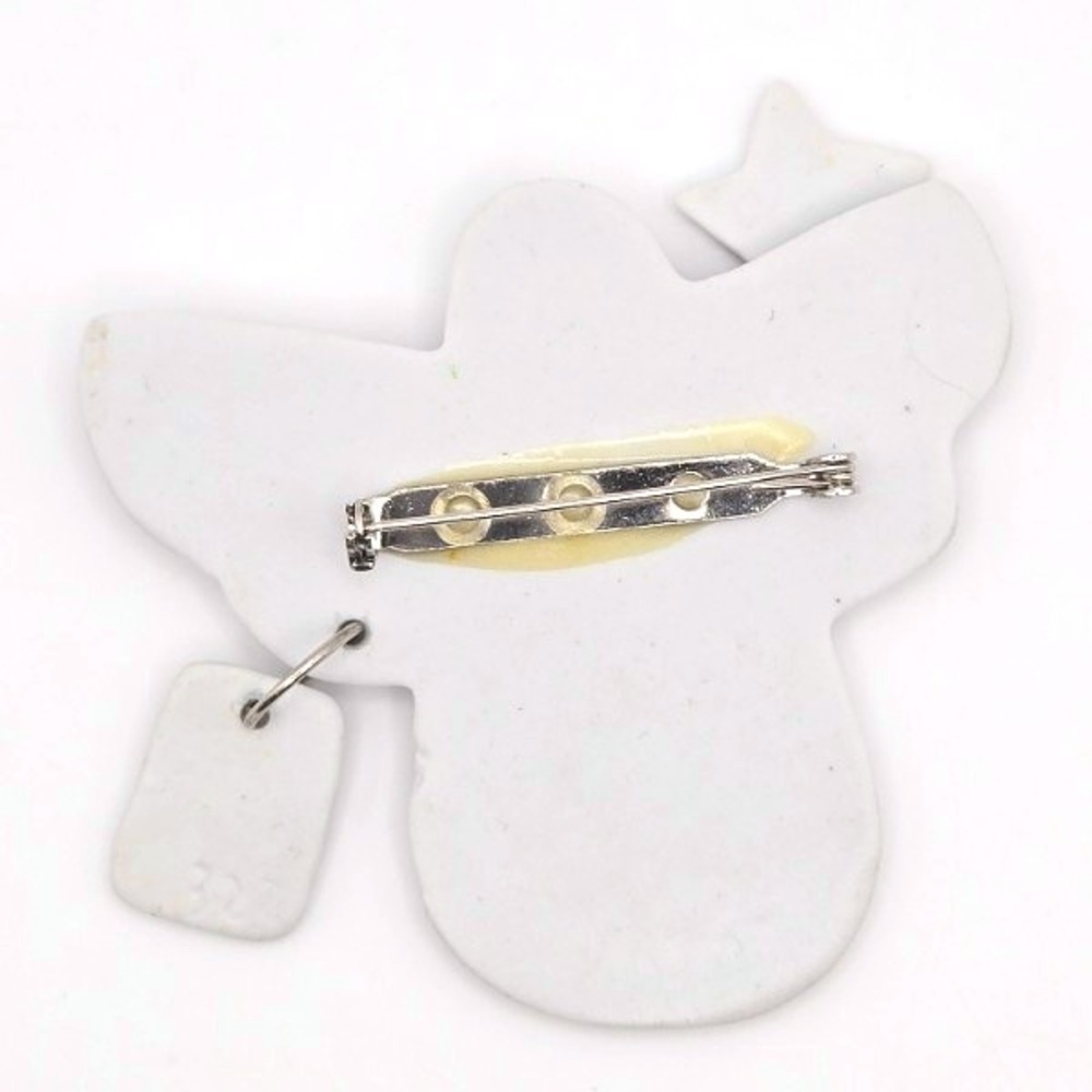Large Ceramic Snow Angel Pin Brooch Star‎ Christmas Holiday Cute Rustic Country - Picture 2 of 4